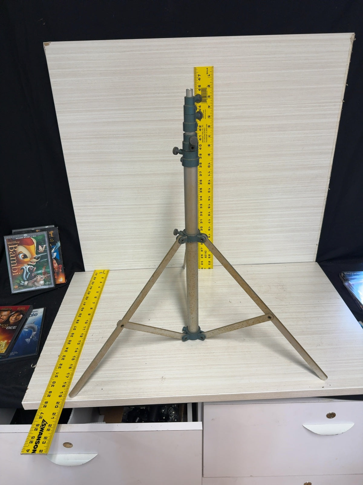 Vintage Aluminum Photo Light Stand Tripod, Multi-Section with Teal Locking Collars