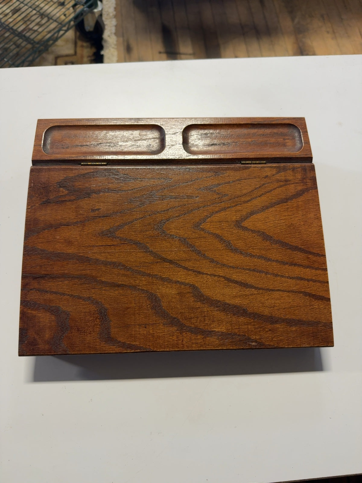 Vintage Wood Desk Valet Box with Hinged Lid and Pen Trays, Made in Mexico