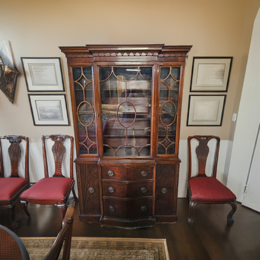 Vintage Small Mahogany Breakfront China Cabinet