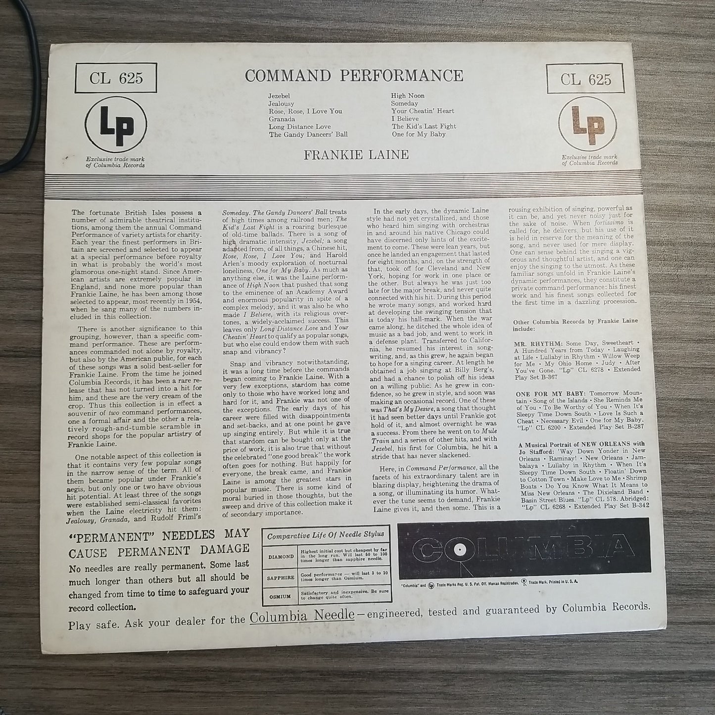 Frankie Laine - Command Performance (1955, Columbia) VG+/VG+