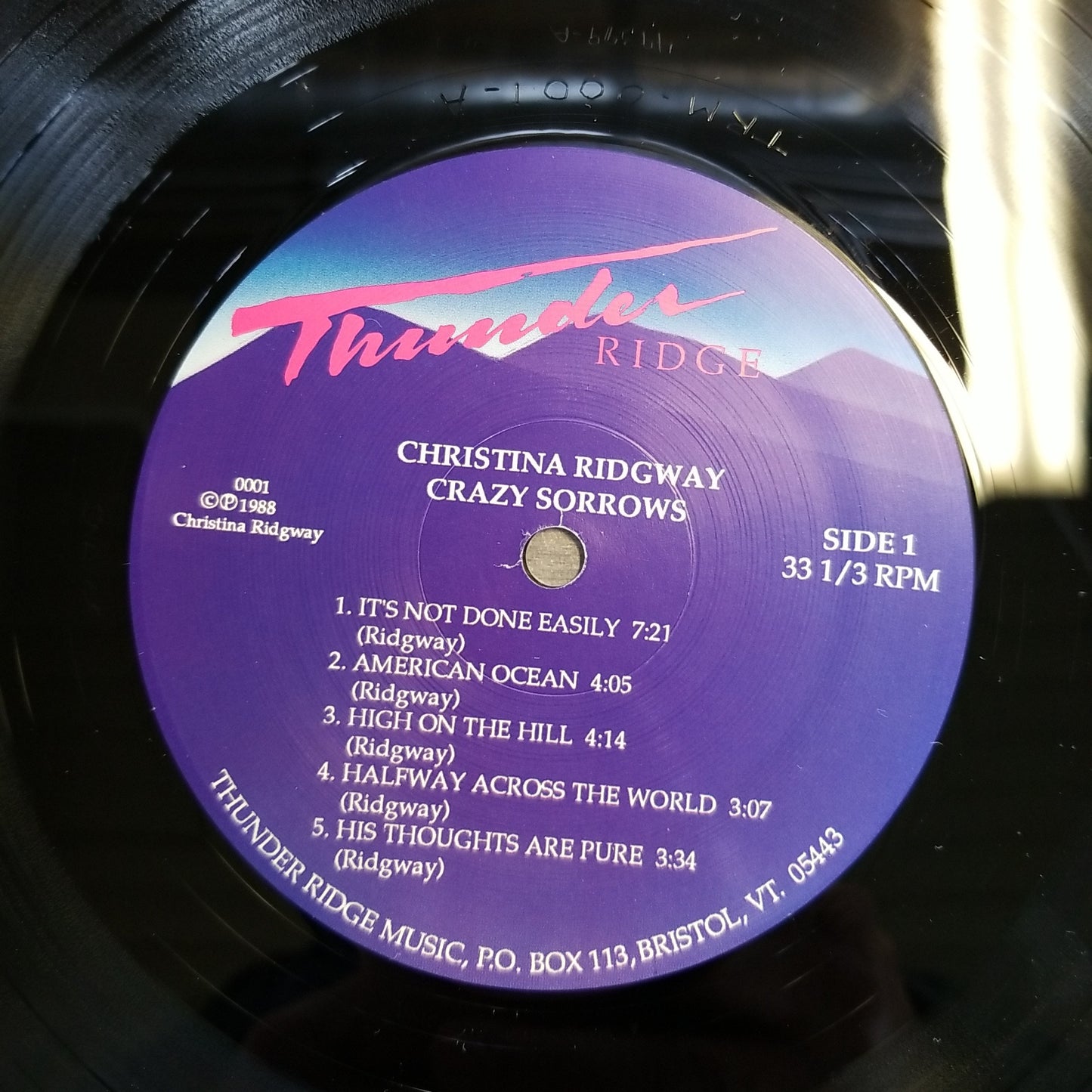 Christina Ridgway - Crazy Sorrows (1988, Thunder Ridge Music) VG+/VG+