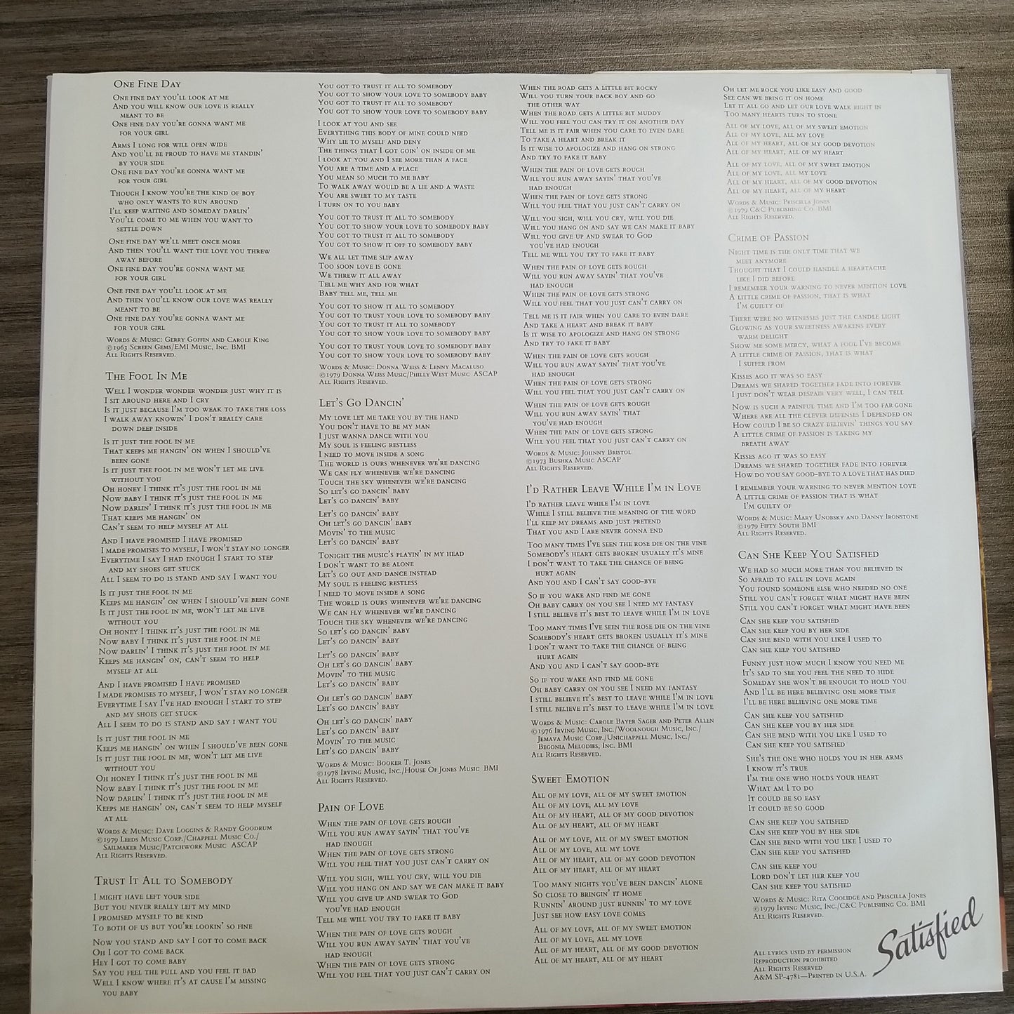 Rita Coolidge - Satisfied (1979, A&M Records) VG+/VG+