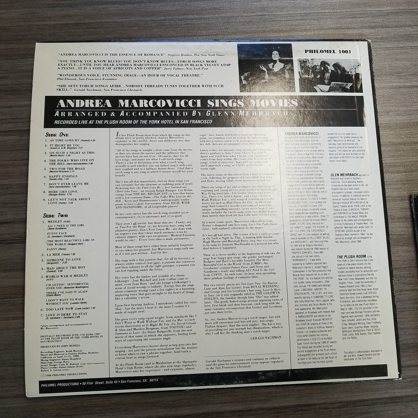 Andrea Marcovicci - Sings Movies (1988, Philomel (2)) VG+/VG+ TEST DO NOT PURCHASE